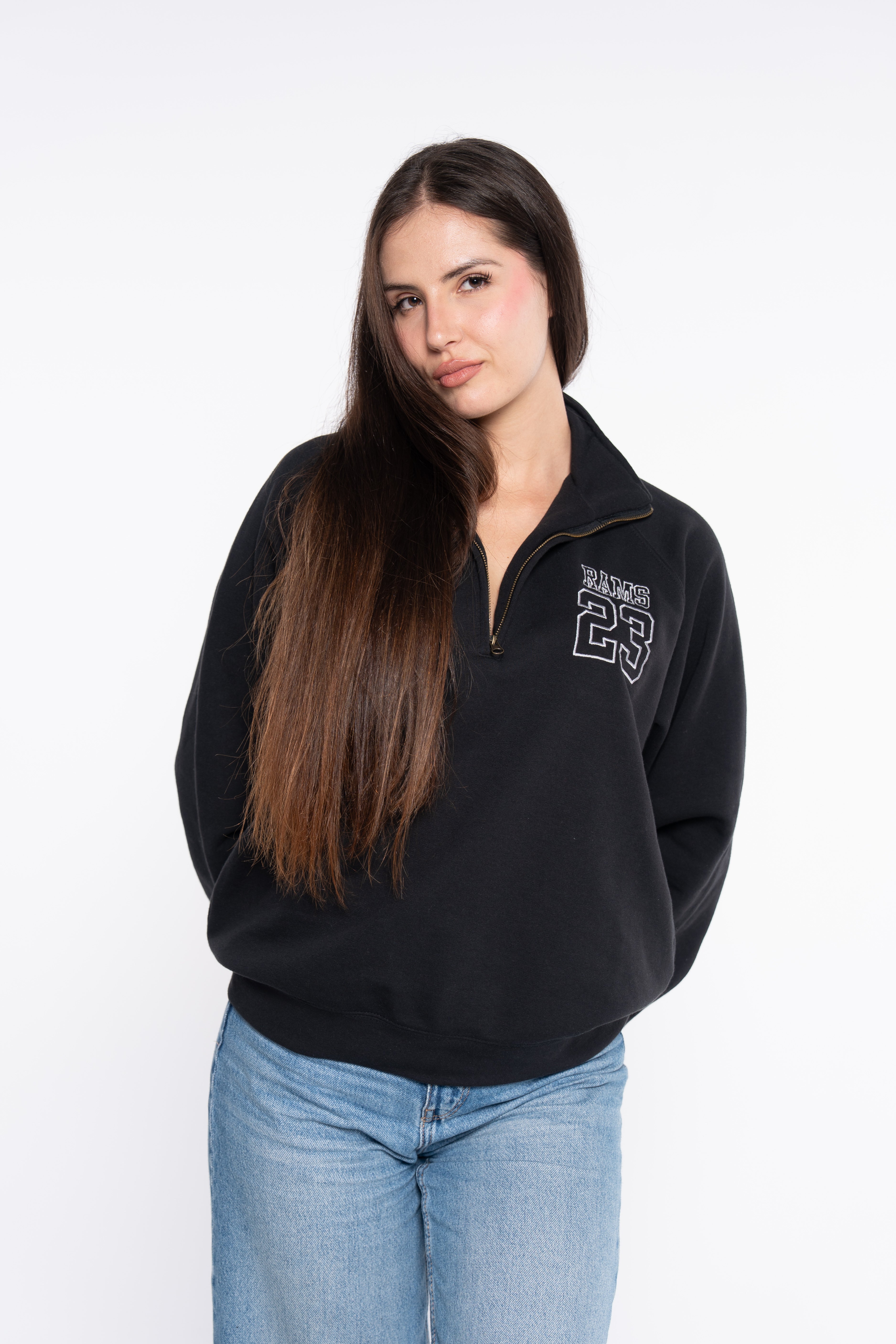 Sudadera RAMS23 SUDADERA CREMALLERA 1/4 BORDADO SILUETA NEGRO – NEGRO