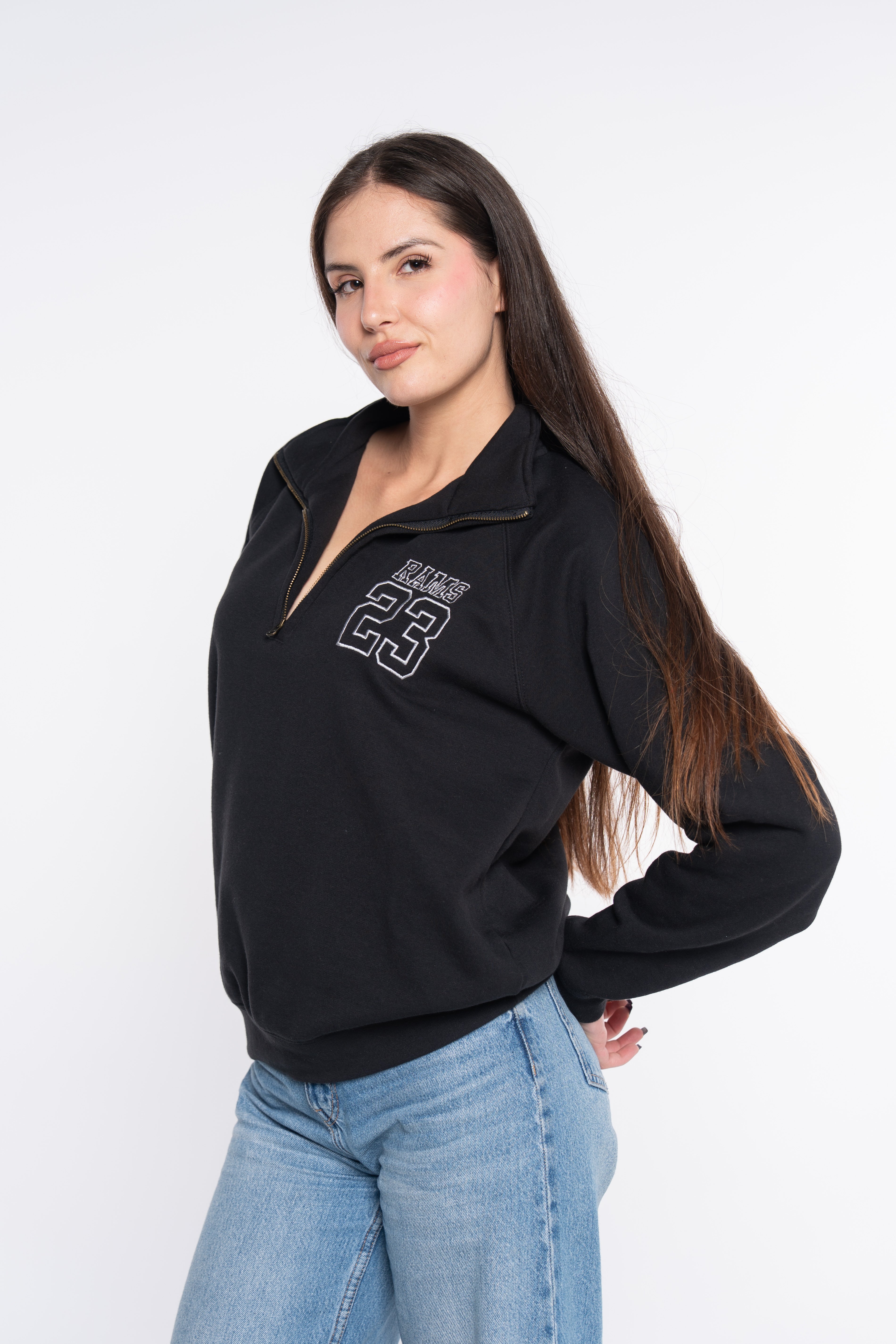 SUDADERA CREMALLERA 1/4 BORDADO SILUETA NEGRO