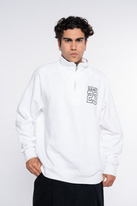 SUDADERA CREMALLERA 1/4 BORDADO SILUETA BLANCO