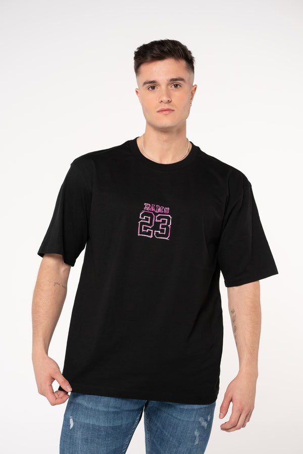 Camiseta OVERSIZE Negra - Fucsia Estampado TIZA
