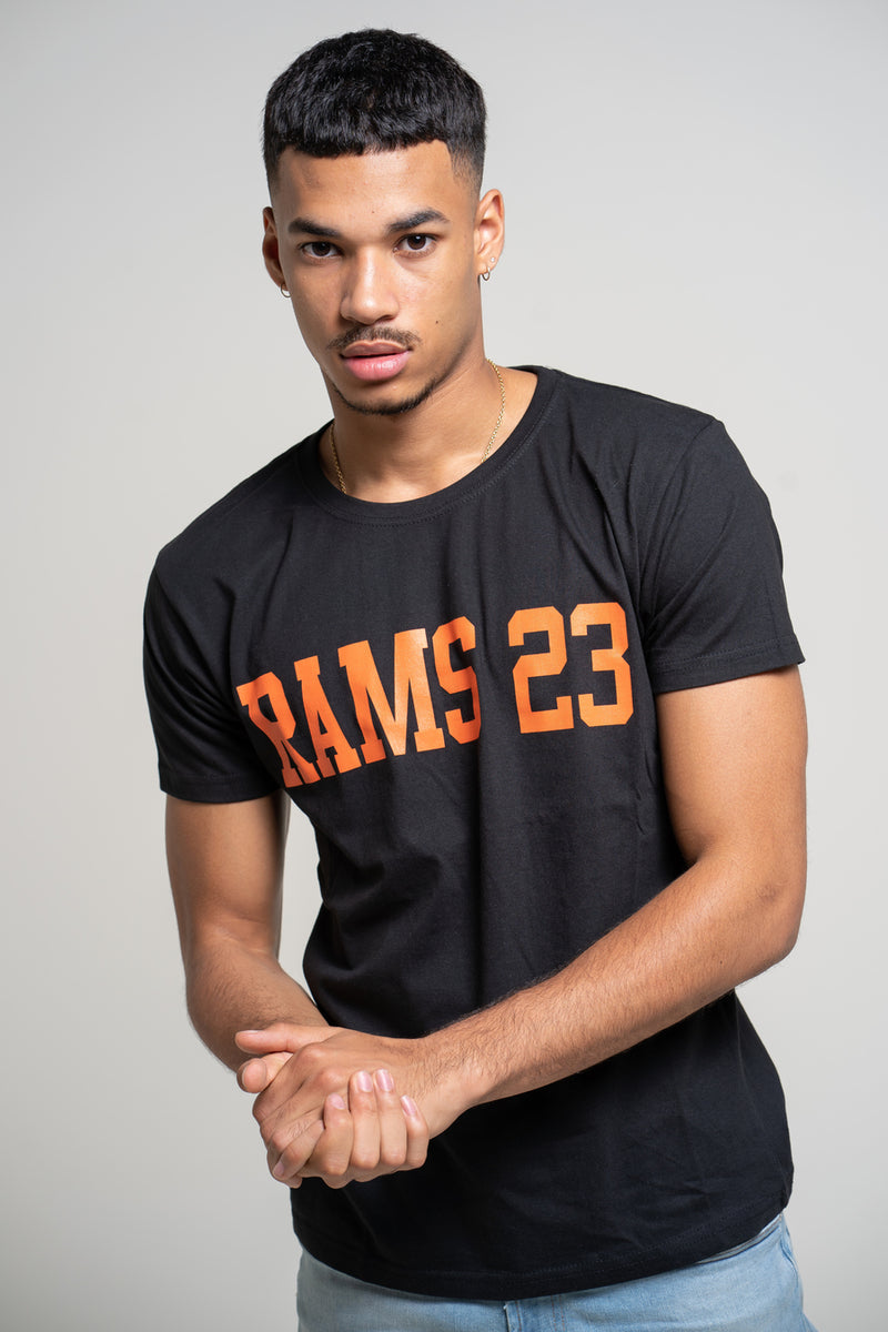 Camiseta Rams 23 Logo Grande Negro/Naranja